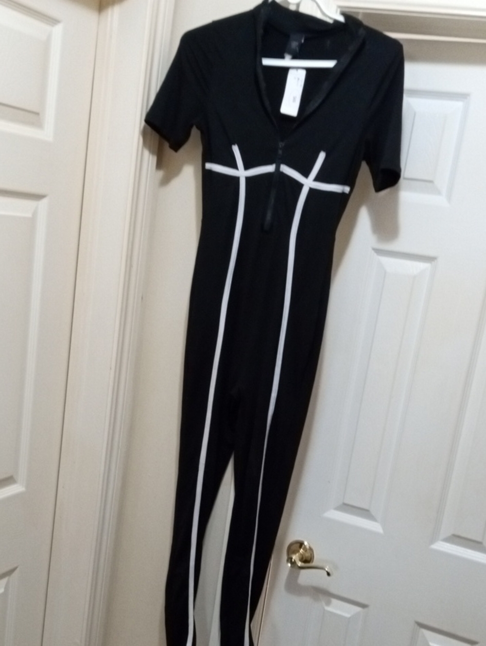 Black Jumpsuit with White Contrast Piping